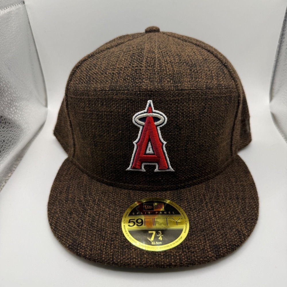New‎ Era 59FIFTY Los Angeles Angels Split Panel Brown Fitted Hat Size 7 3/4